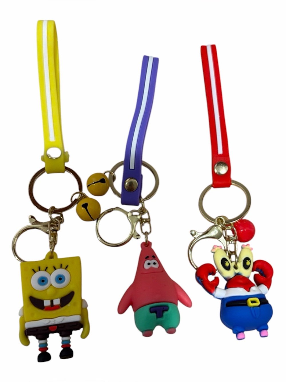 SpongeBob, Patrick, & Mr Crab Cartoon Character Keychain Set - Yellow
